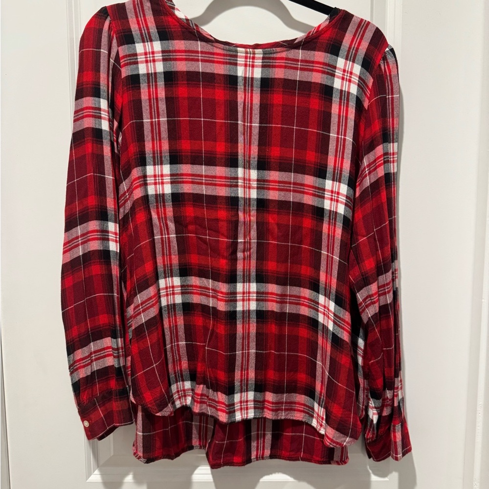LOFT Red and Black Plaid Blouse